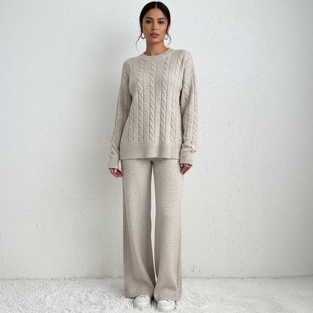Elegant Knit Sweater And Pant Set