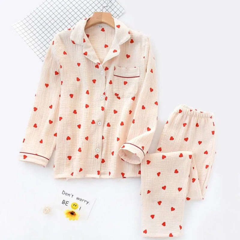 Elegant Heart Print Crepe Pajama set-Original Pajamas
