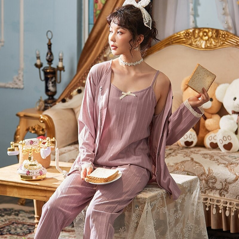 Vintage Victoria 3 Piece Pj Set Womens Nightgown-Original Pajamas
