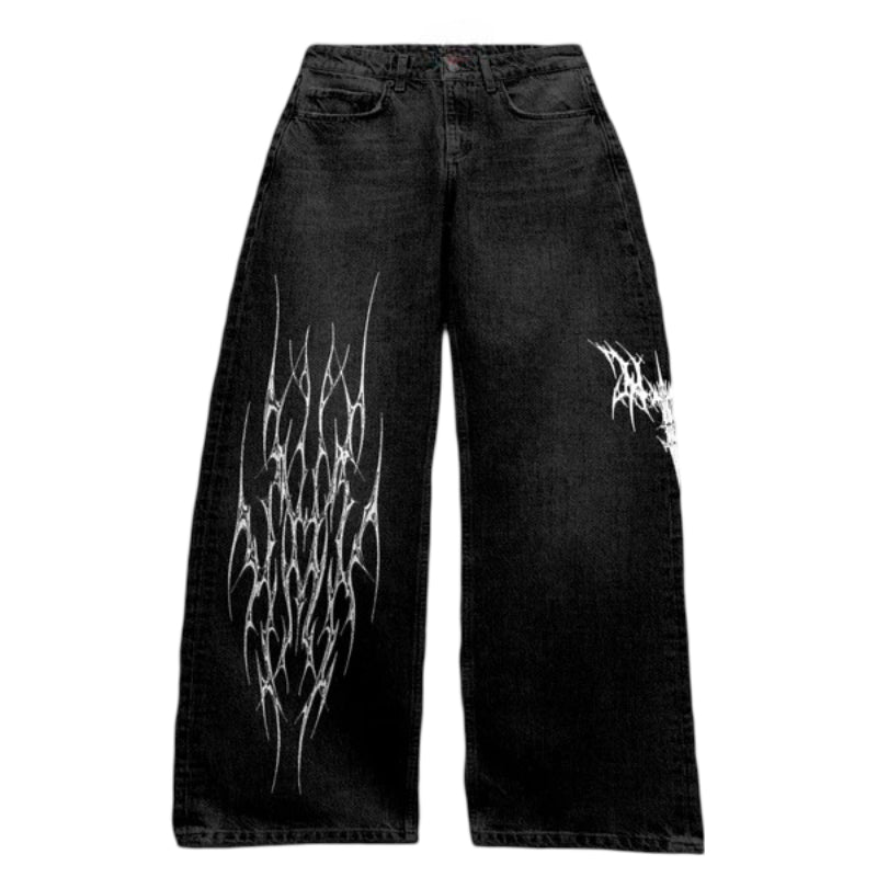 Loose Fit Denim Jeans With Bold Graphic Prints For Casual Streetwear-Original Pajamas