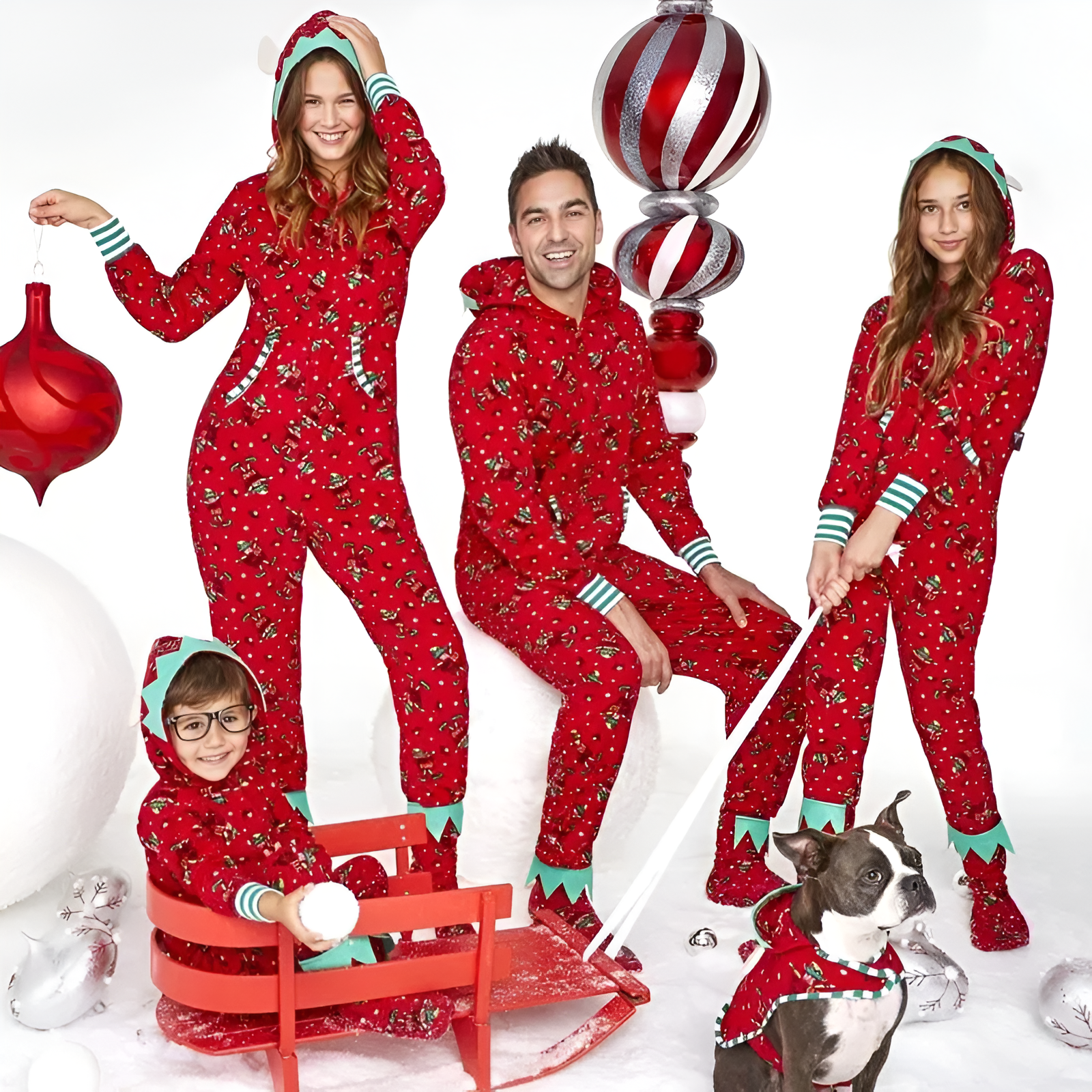 Festive Family Matching Christmas Hooded Pajama Set