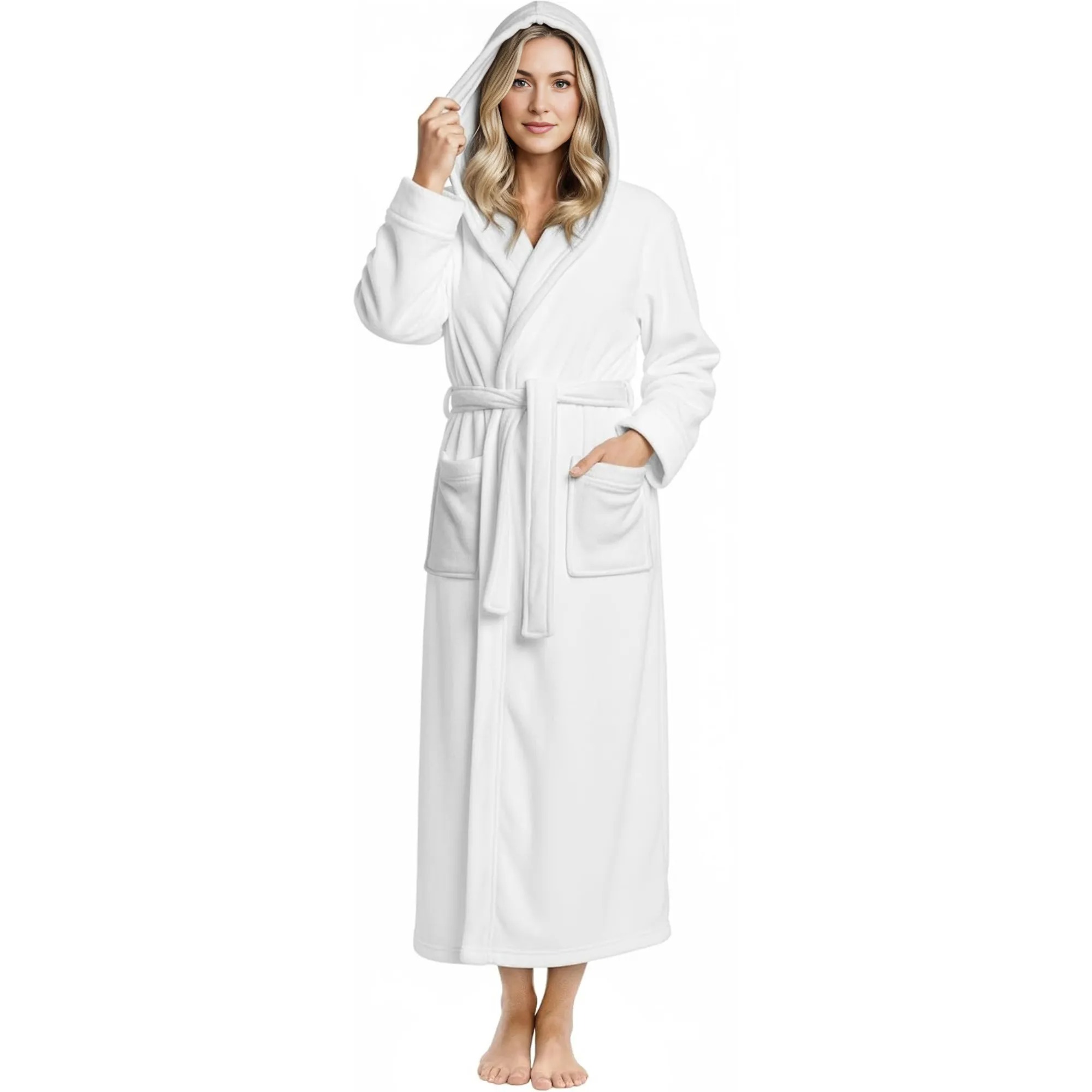 Fleece Plush Hooded Bath Robe For Women