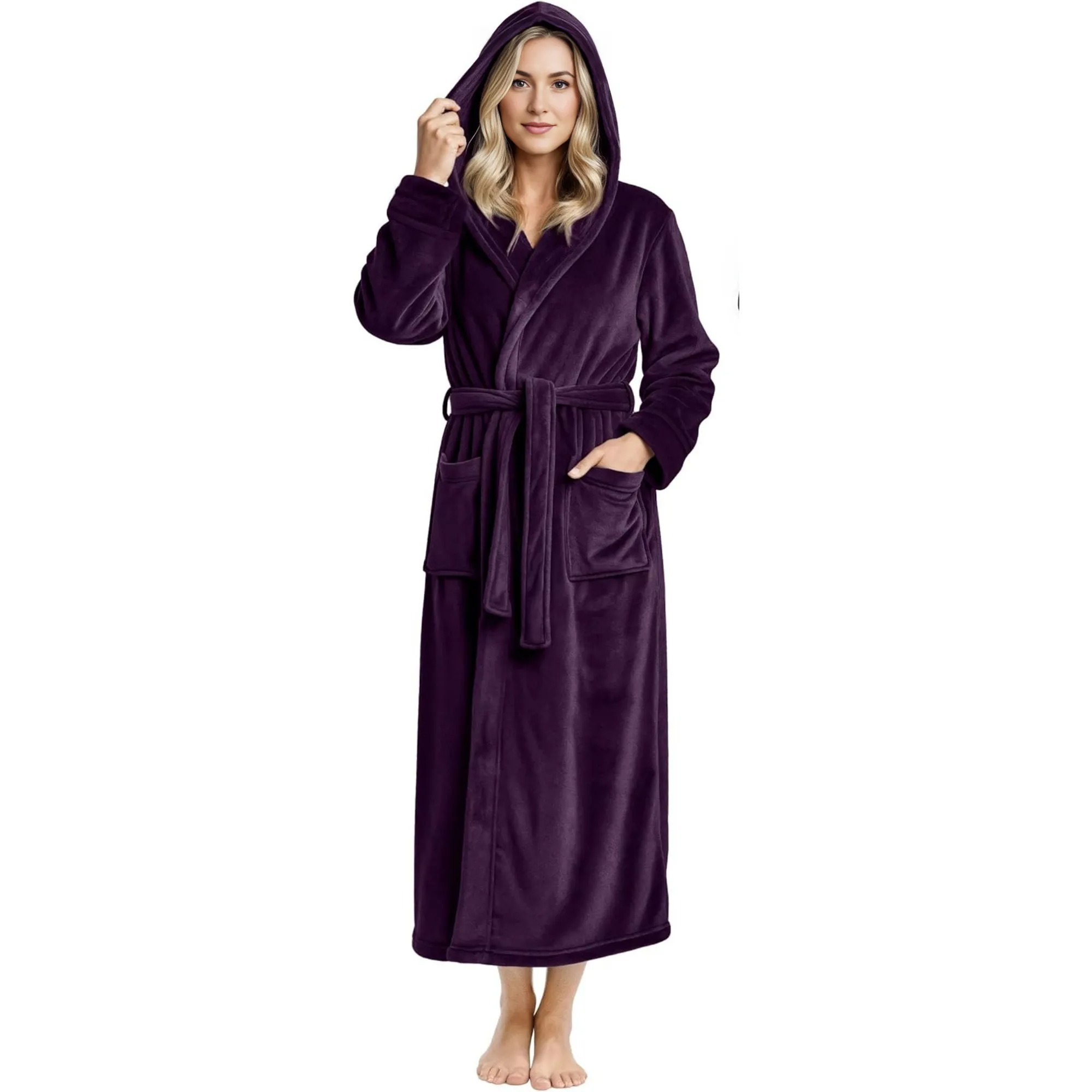 Fleece Plush Hooded Bath Robe For Women