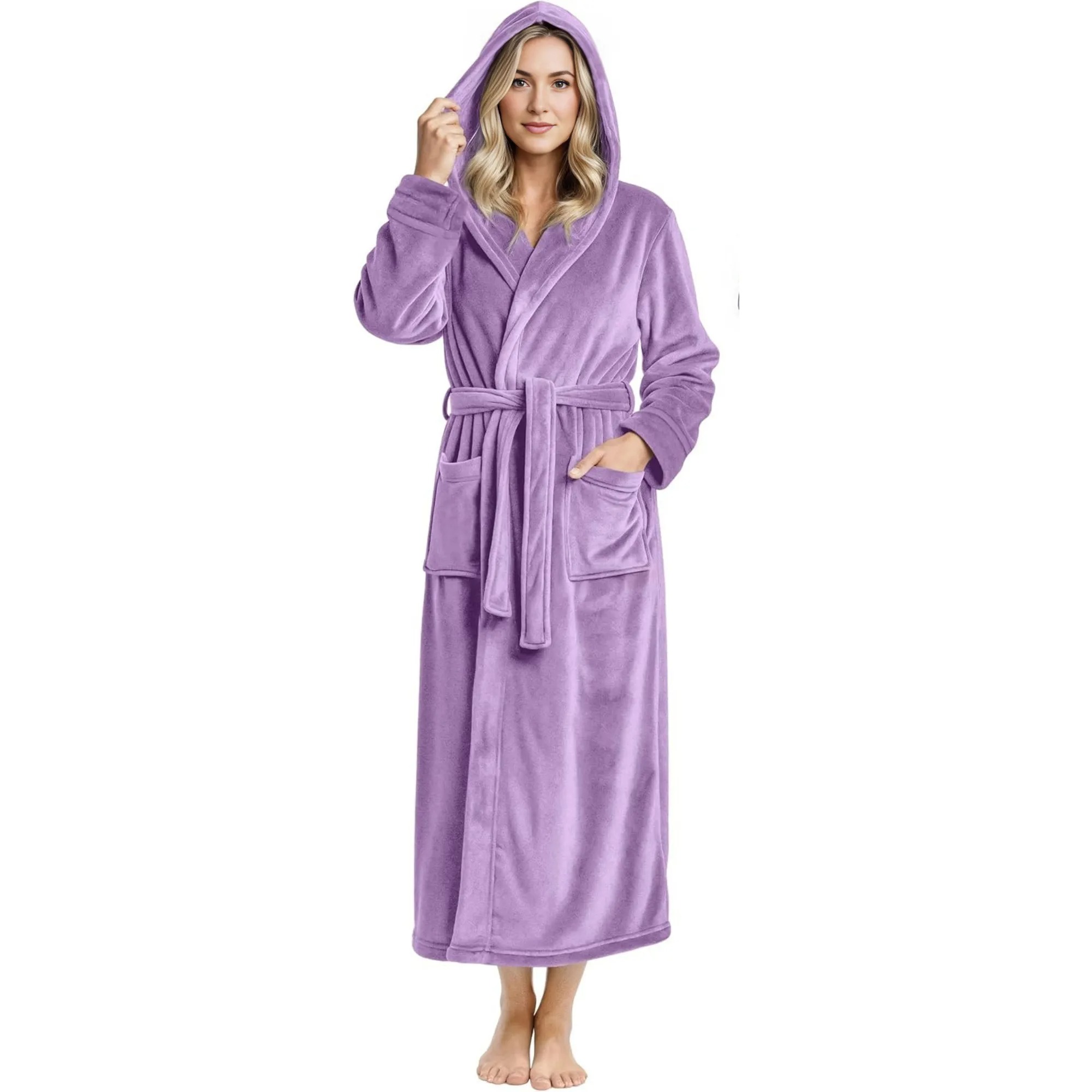 Fleece Plush Hooded Bath Robe For Women