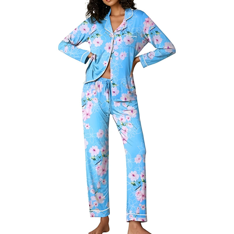 Flower Printed Long Sleeve Lounge Set-Original Pajamas