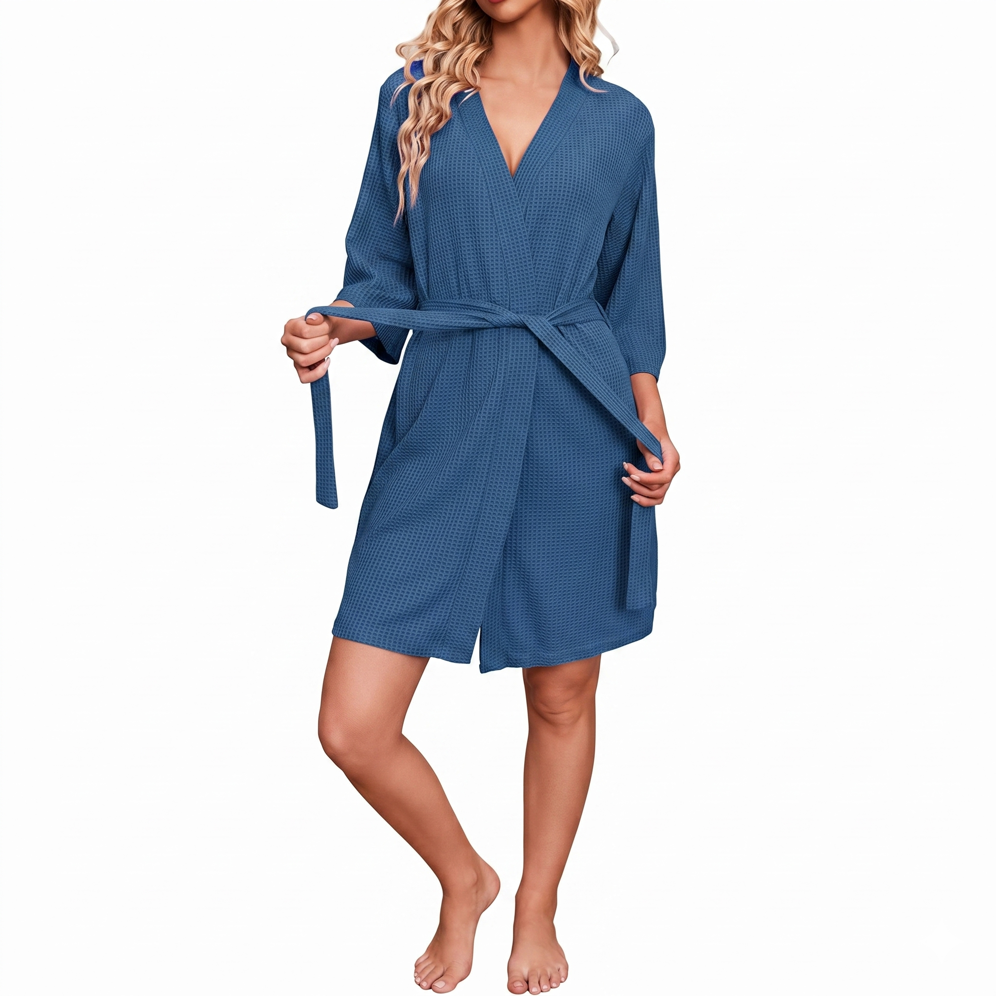 Lightweight Wrap Bathrobe With Adjustable Tie Belt Closure