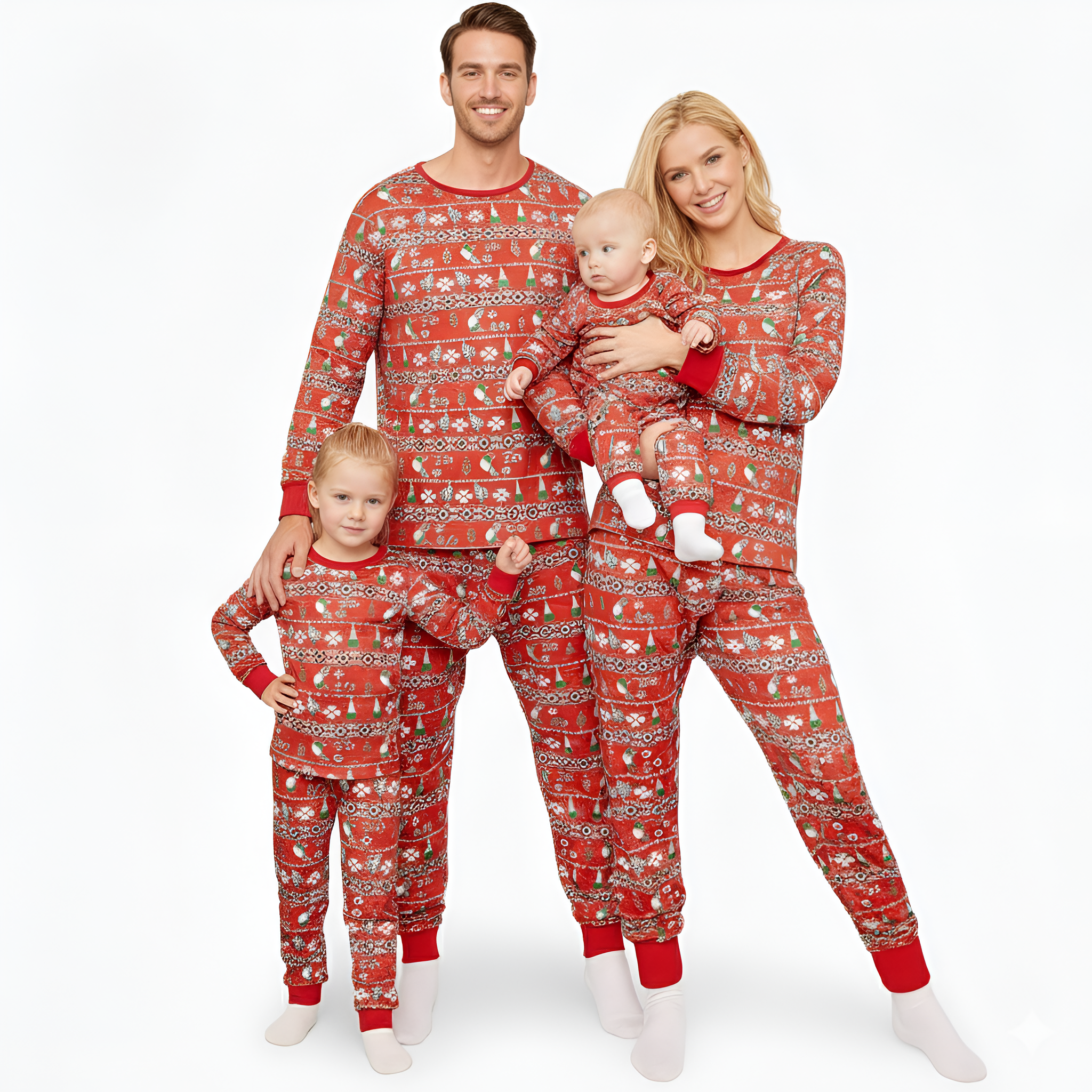 Festive Matching Christmas Pajama Set With Winter Print Design