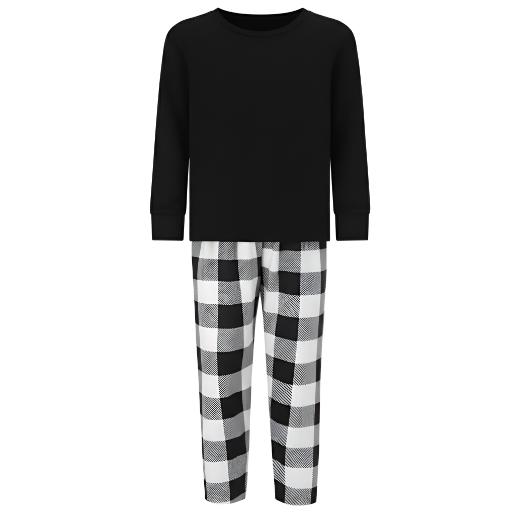 Women Pajama Set Long Sleeved Round Neck Top and Casual Comfortable Checkered Printed Pants