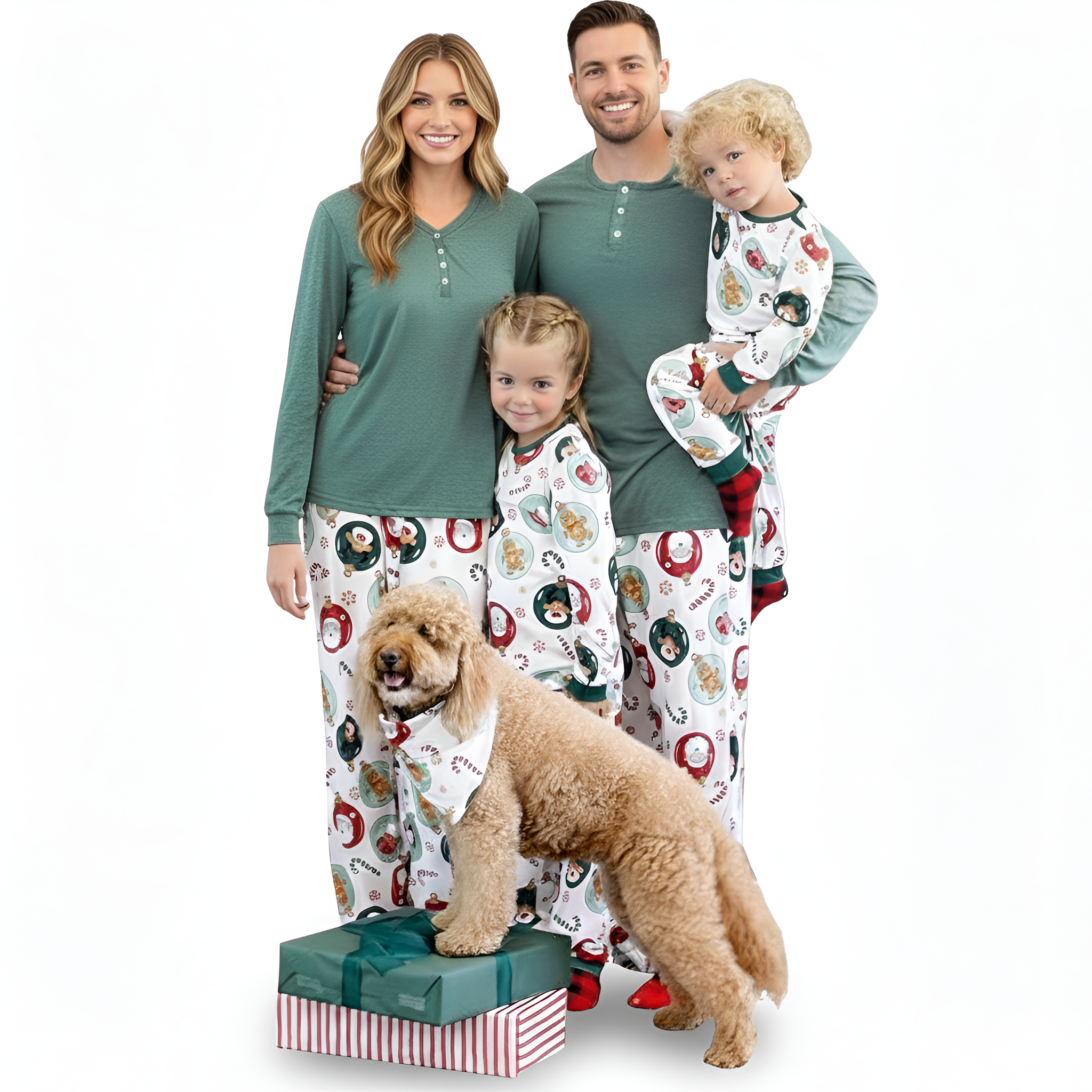 Matching Family Christmas Pajamas Set With Tree Print And Socks