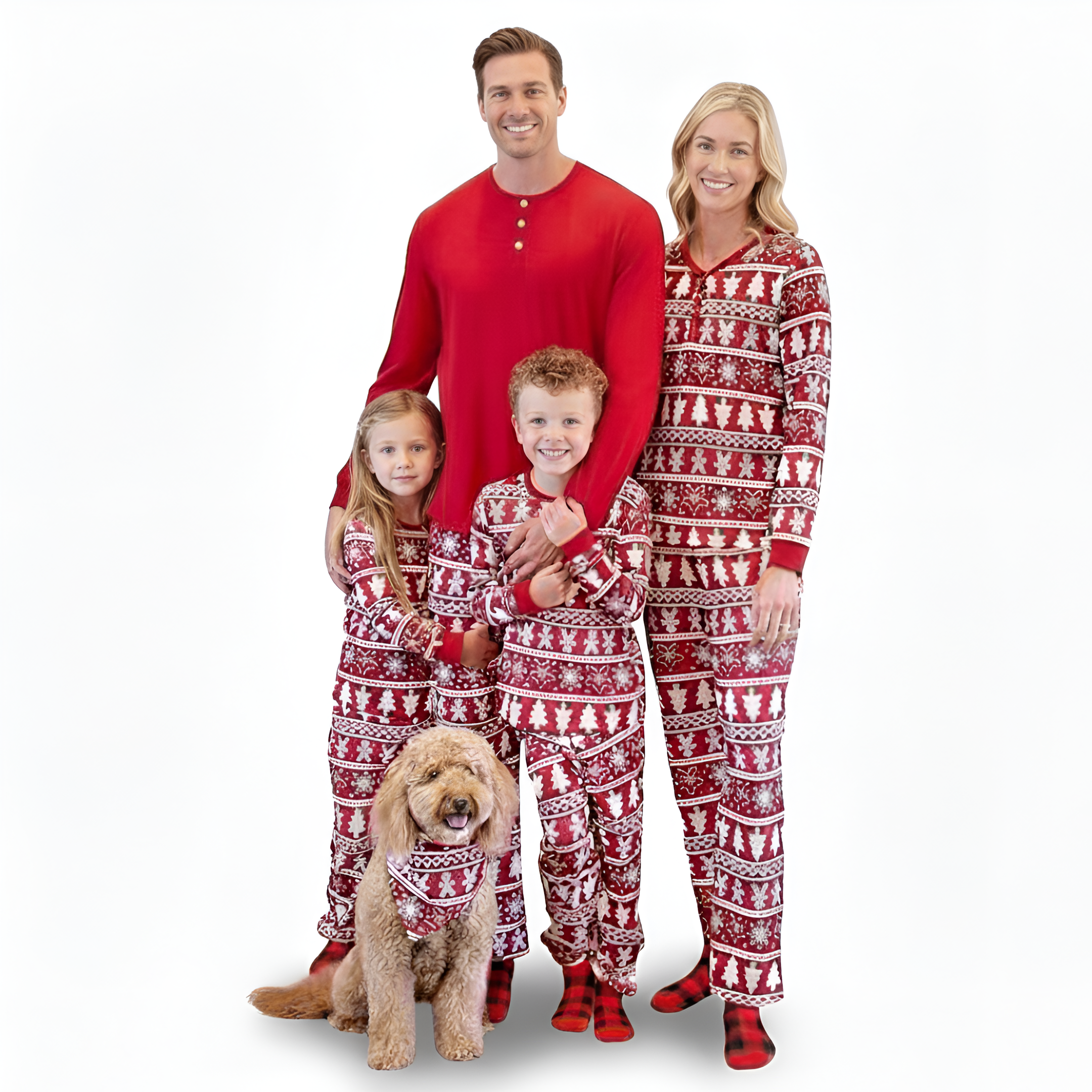 Matching Family Christmas Pajamas Set With Tree Print And Socks