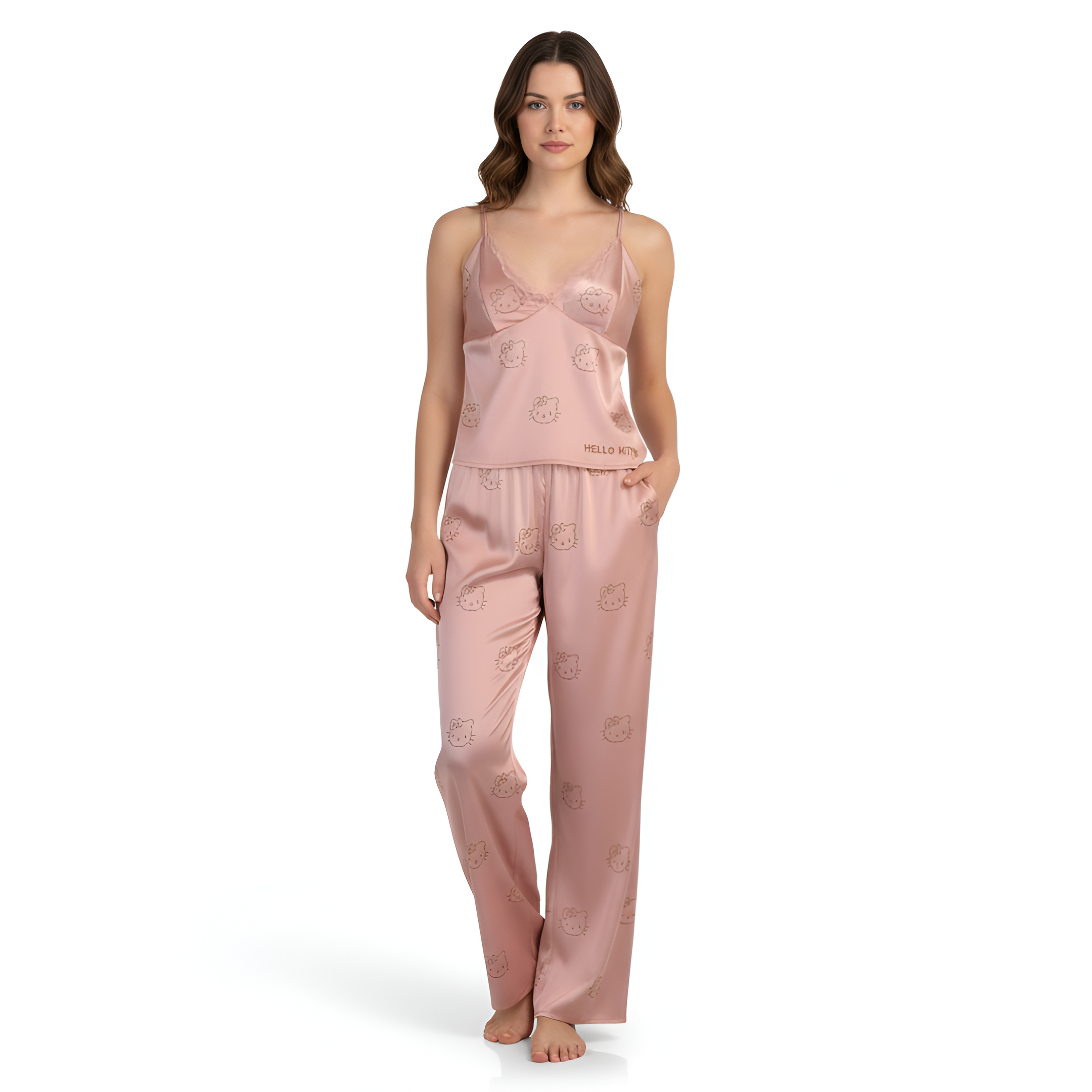 Two Piece Satin Camisole Pajama Shorts Set