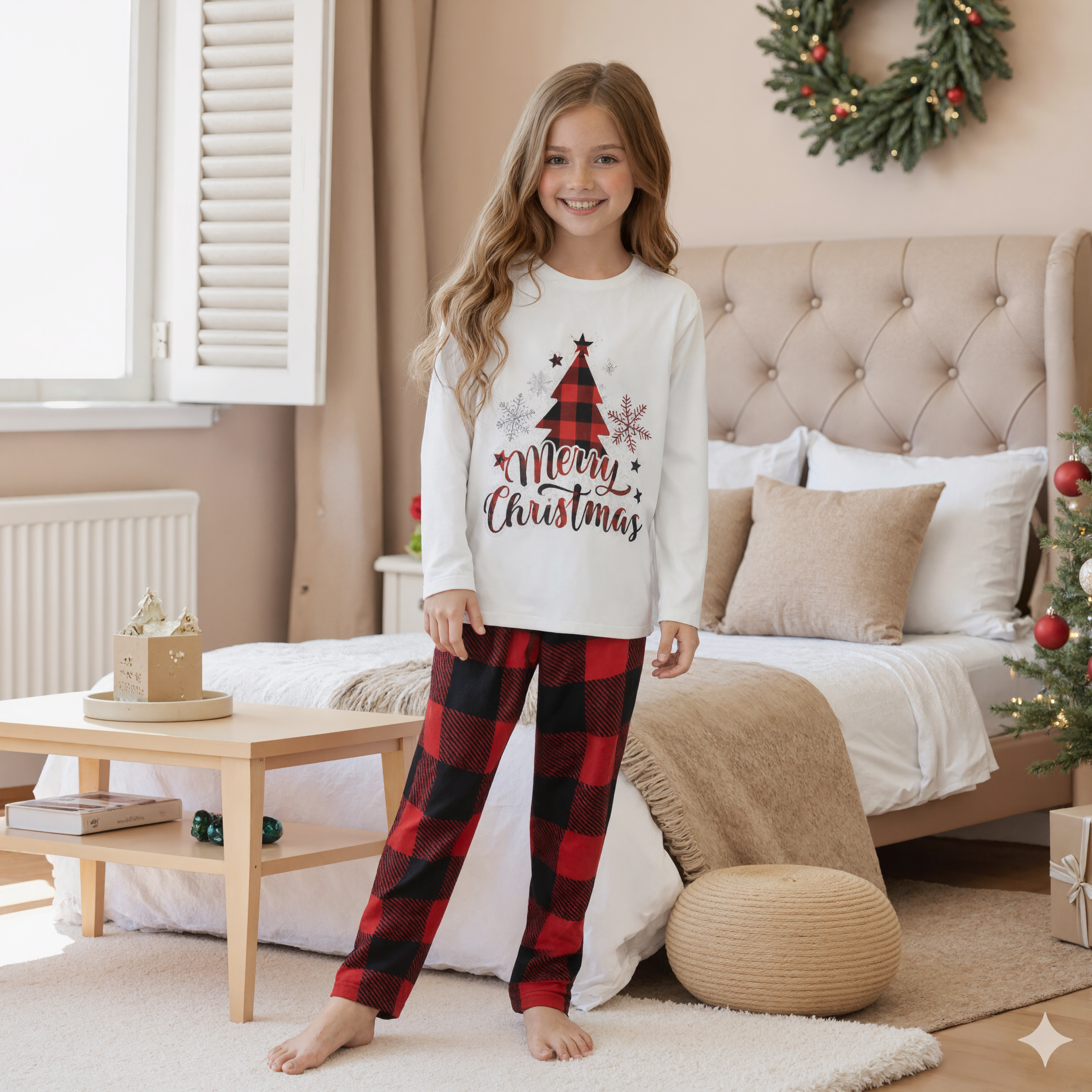 Merry Christmas Tree and Plaid Print Family Matching Pajama Sets