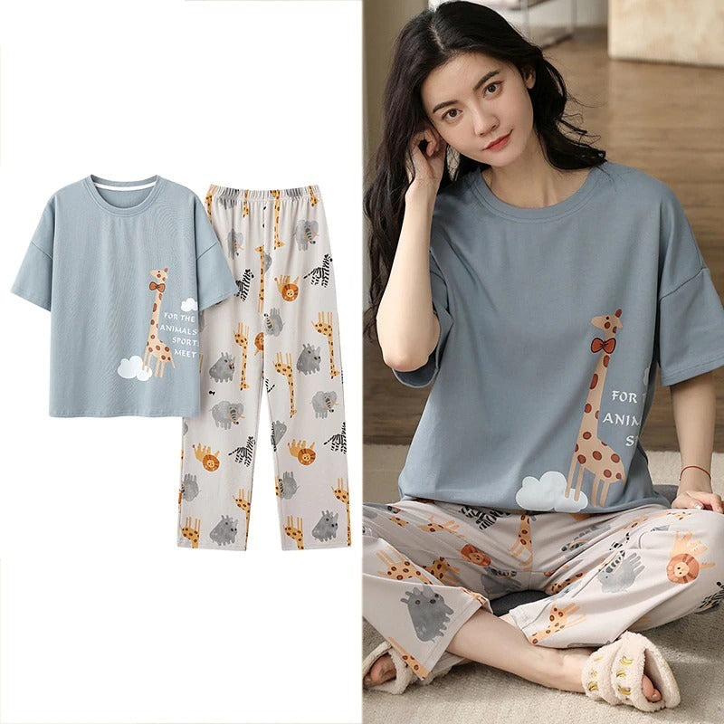 Cartoon Printed Cotton Pajamas Sets For Women-Original Pajamas