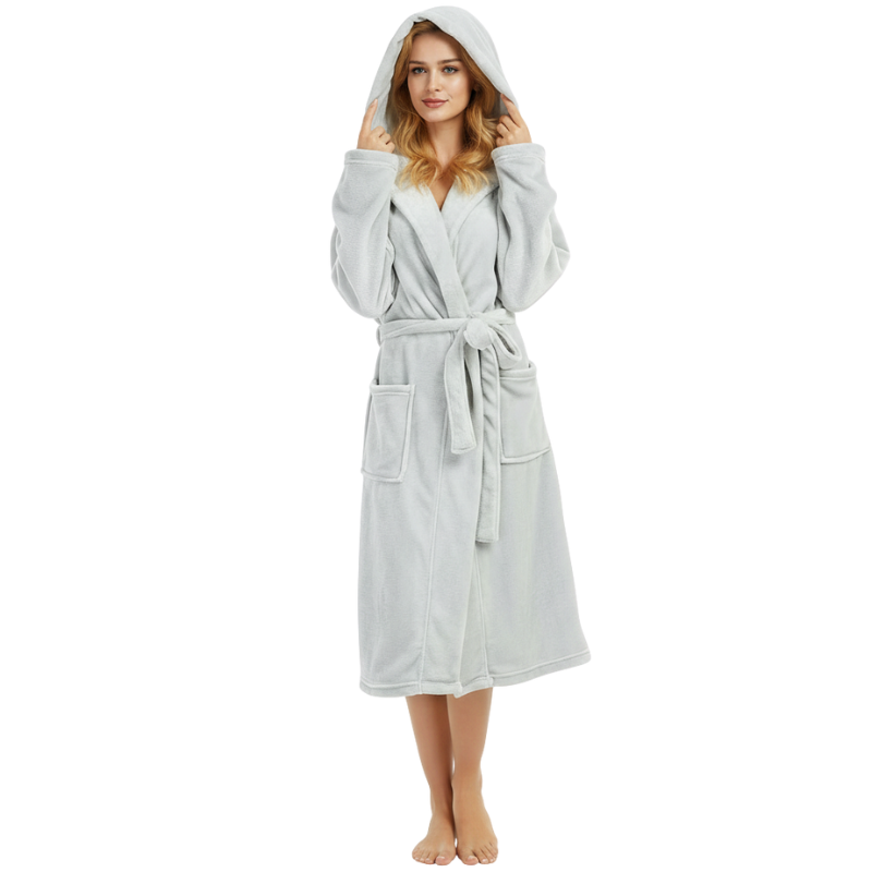 Soft Hooded Fleece Bathrobe For Women