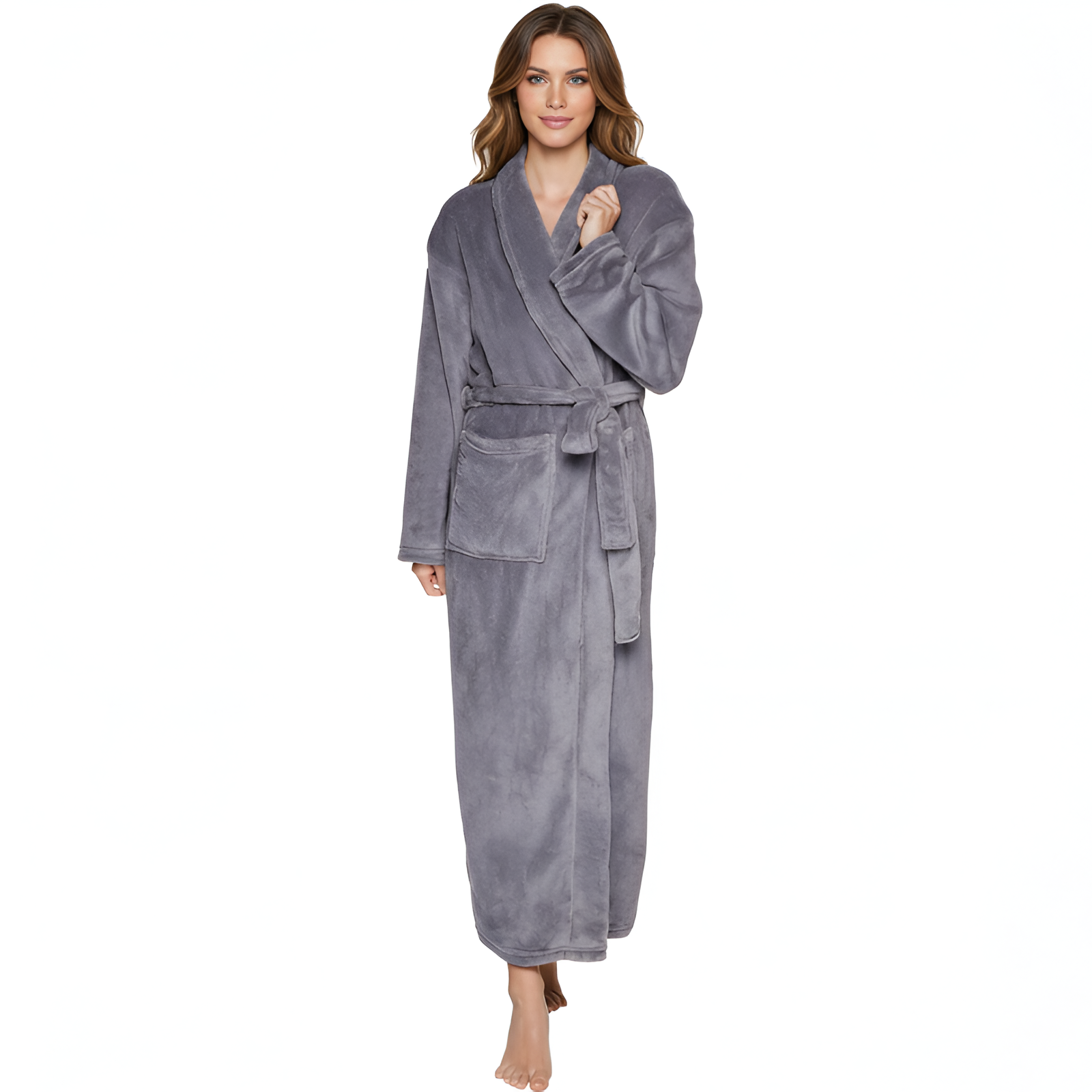 Soft Fleece Shawl Collar Design Long Fluffy Bathrobe