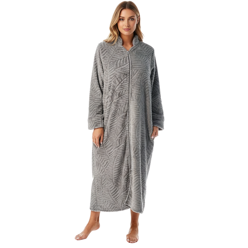 Plush Front Zipper Robe For Women