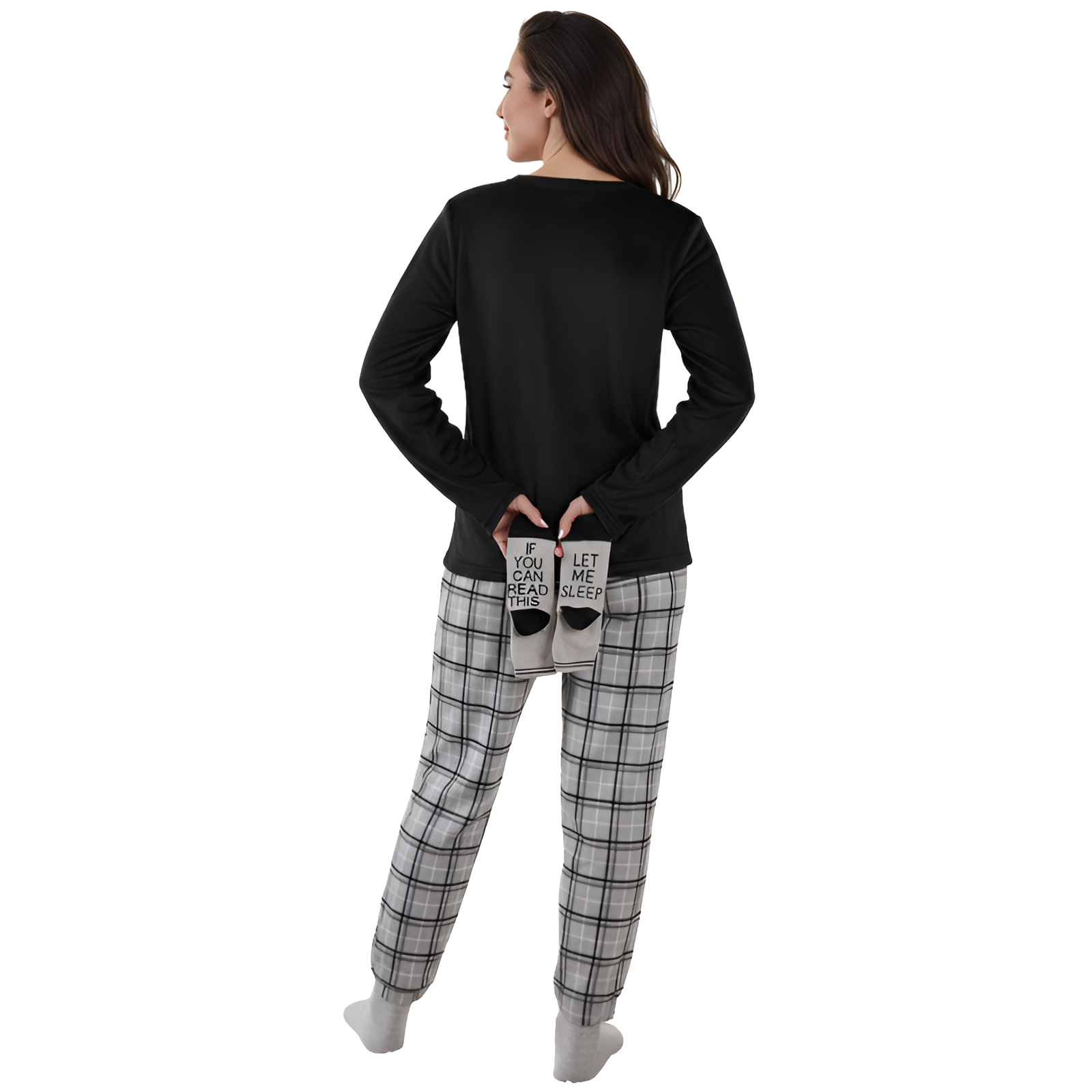Long Sleeve Pajama Set With Pants And Matching Socks For Women