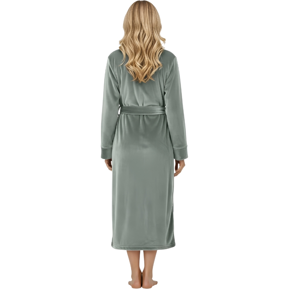Plush Fleece Long Bath Robe With Shawl Collar And Belt For Women