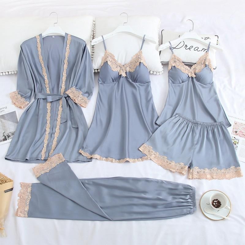 Women's 5 Piece Lace Satin Pajamas Set-Original Pajamas