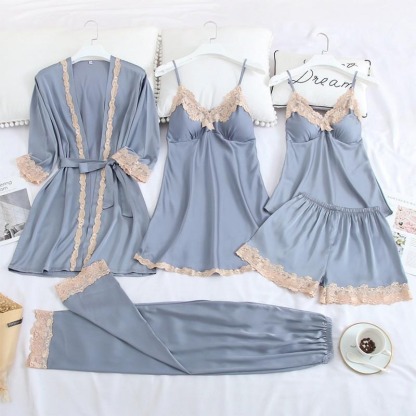 Women's 5 Piece Lace Satin Pajamas Set-Original Pajamas