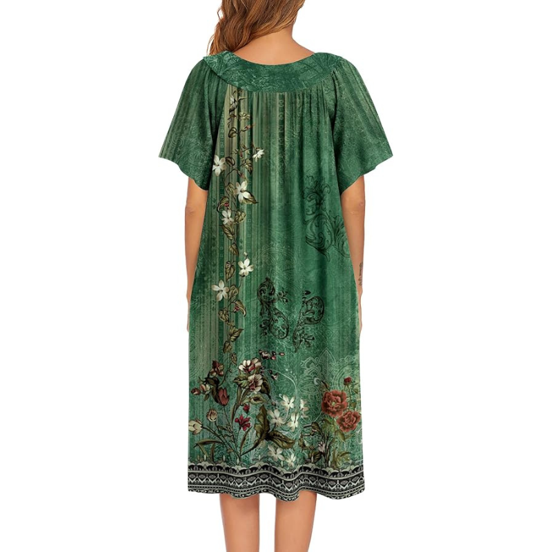 Floral Print House Dress Short Sleeve Nightgown For Women