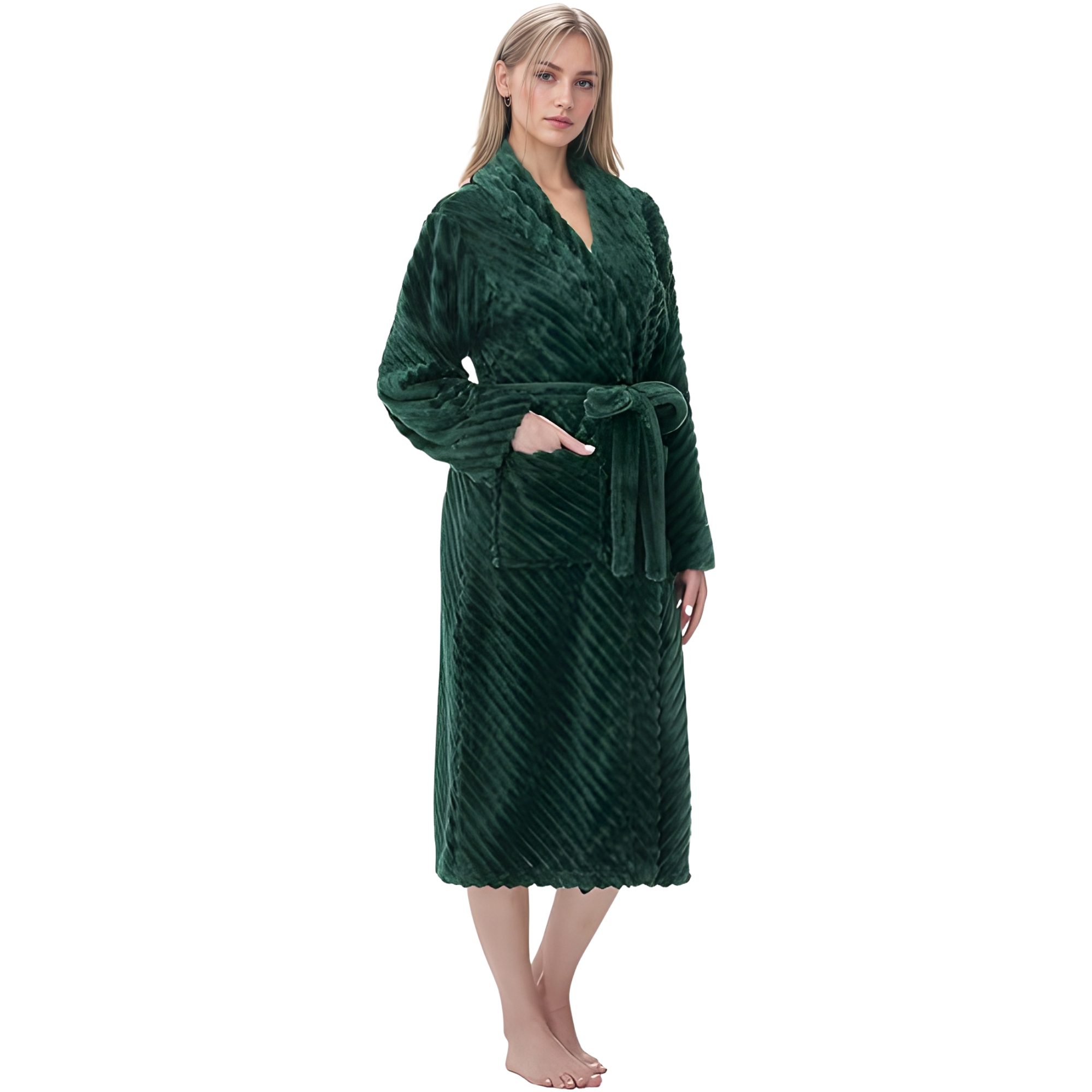 Soft Plush Fleece Long Bathrobe For Women Home Lounge