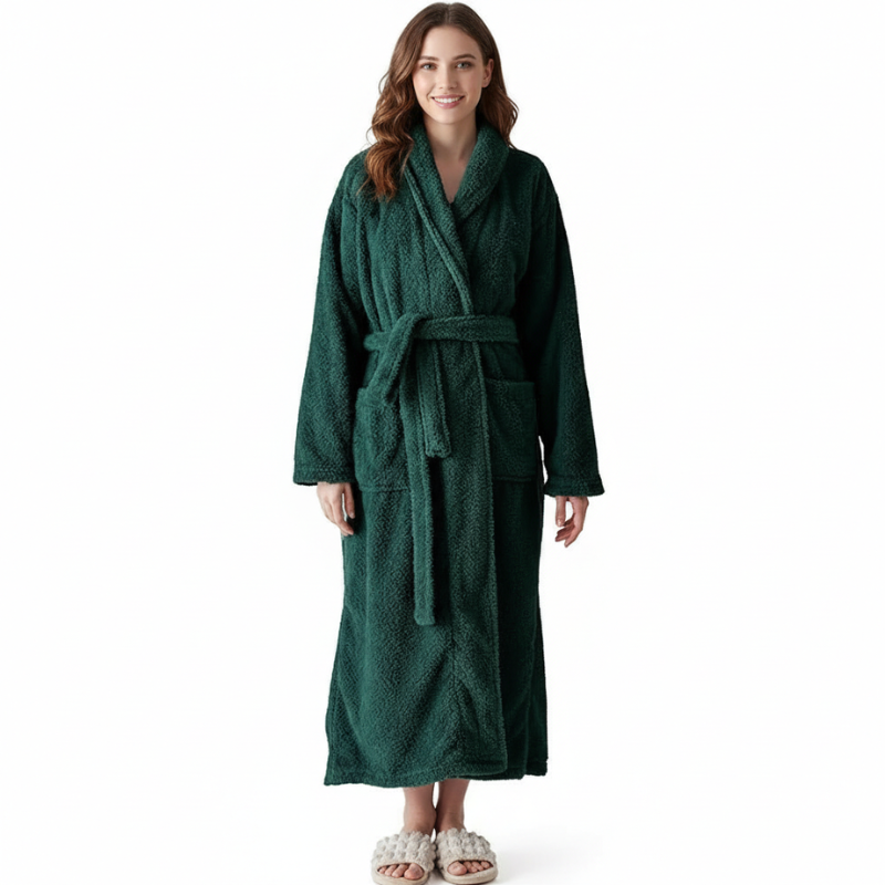 Fleece Shawl Collar Design Bathrobe For Women