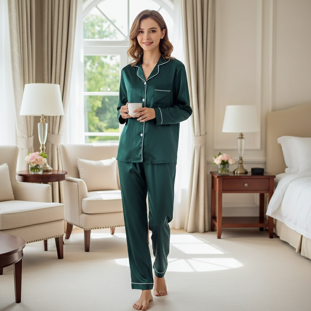 2 Piece Silk Satin Pants Pajama Set