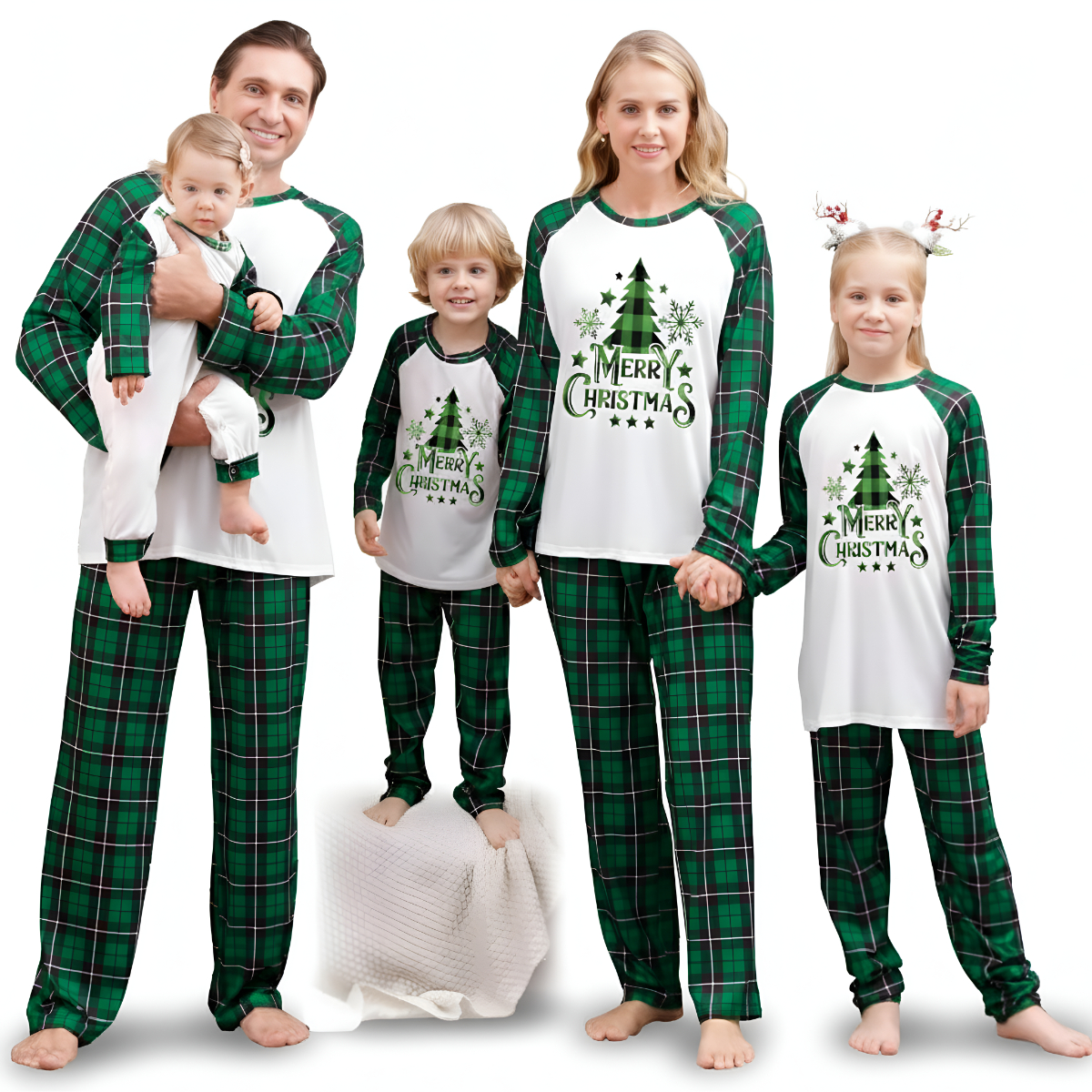 Green Plaid Merry Christmas Family Matching Pajama Sets