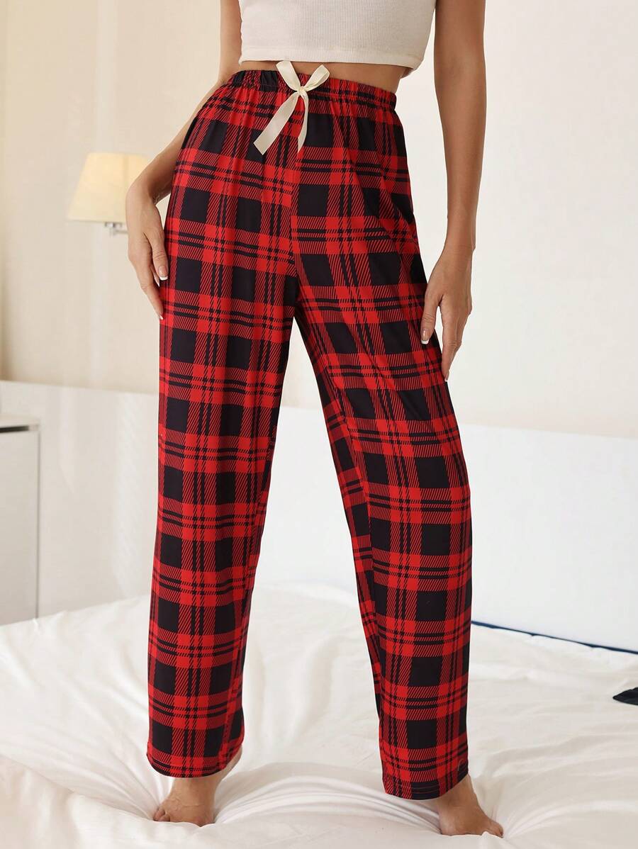 Grid Patterned Pajama Bottoms With Bowknot-Original Pajamas