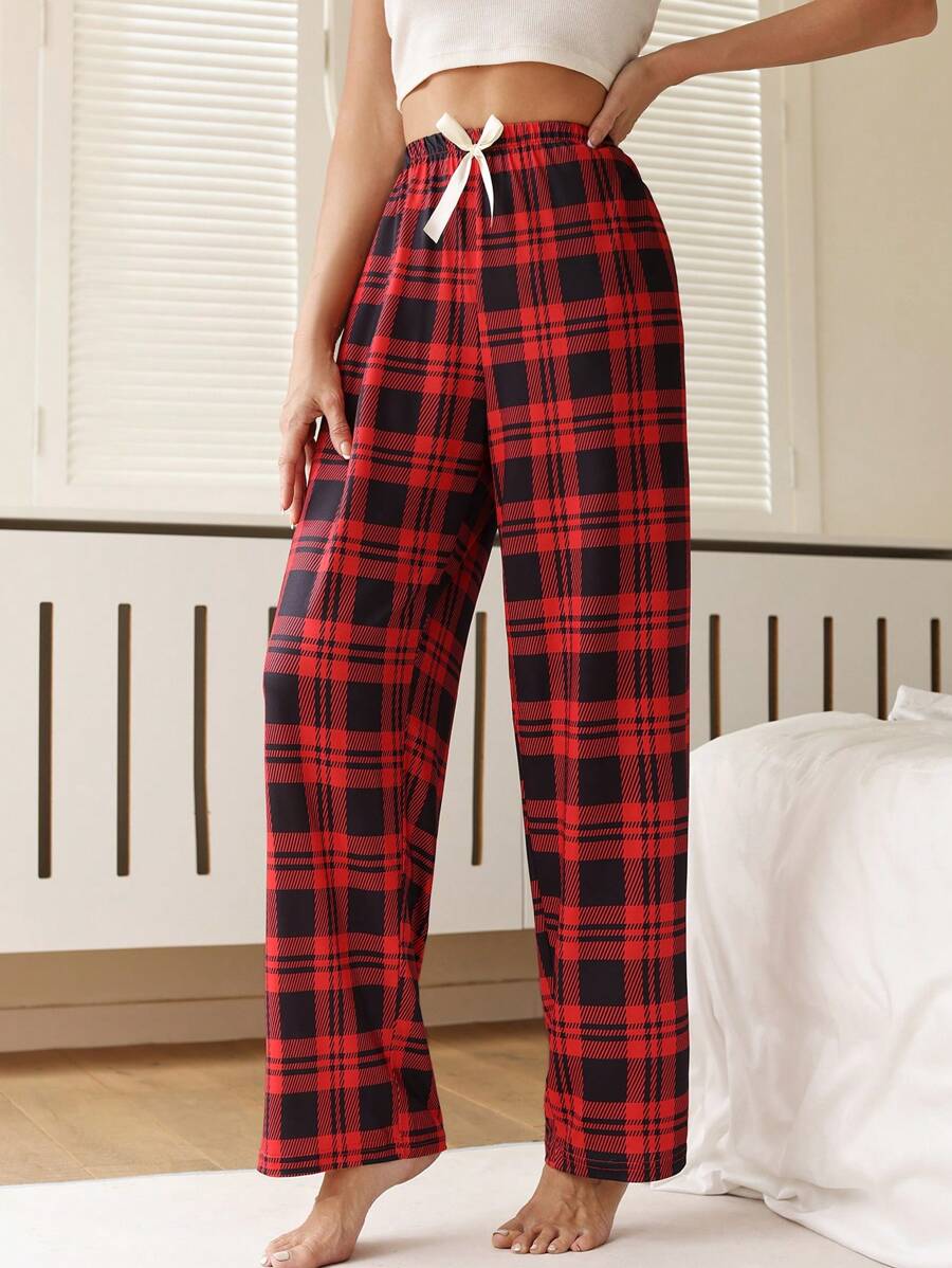 Grid Patterned Pajama Bottoms With Bowknot-Original Pajamas