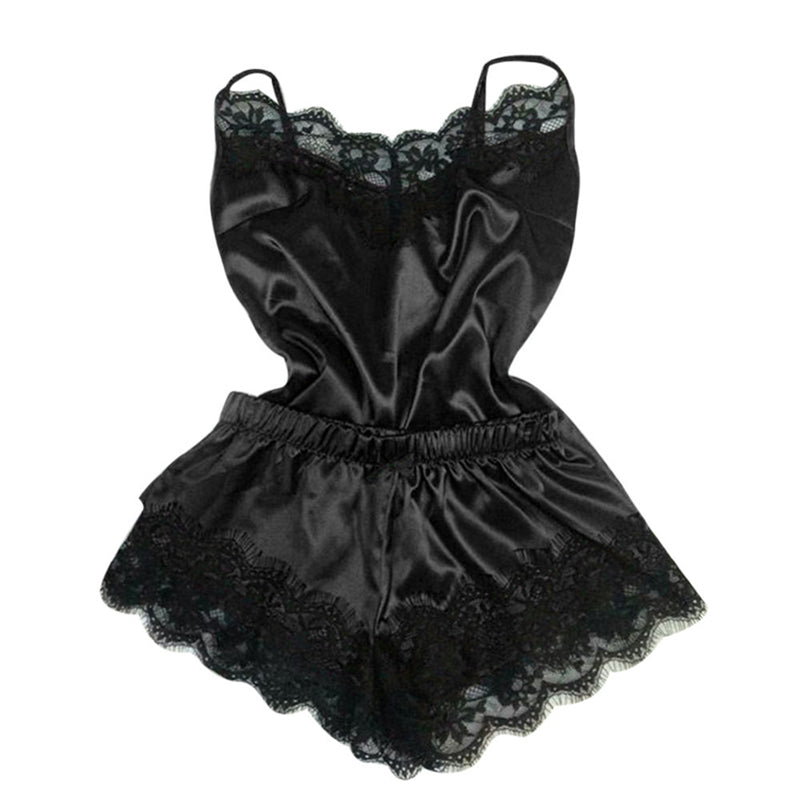 Women's Black Lace V-Neck Pajamas Set-Original Pajamas