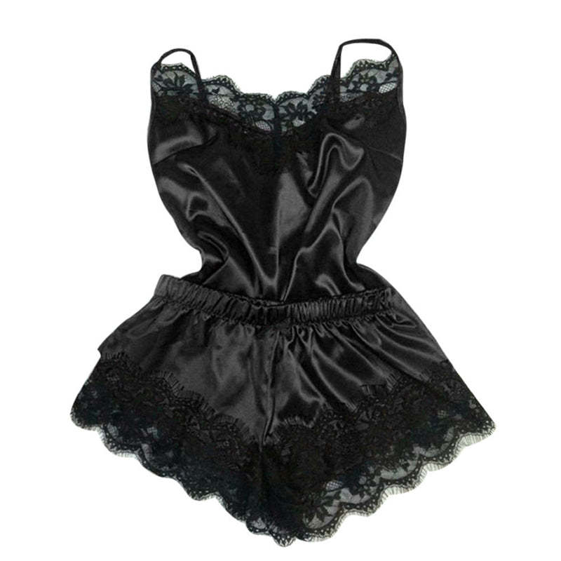 Women's Black Lace V-Neck Pajamas Set-Original Pajamas