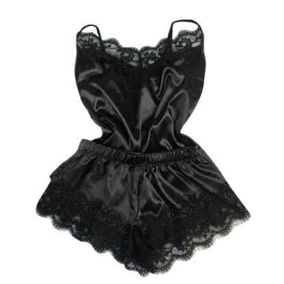 Women's Black Lace V-Neck Pajamas Set-Original Pajamas