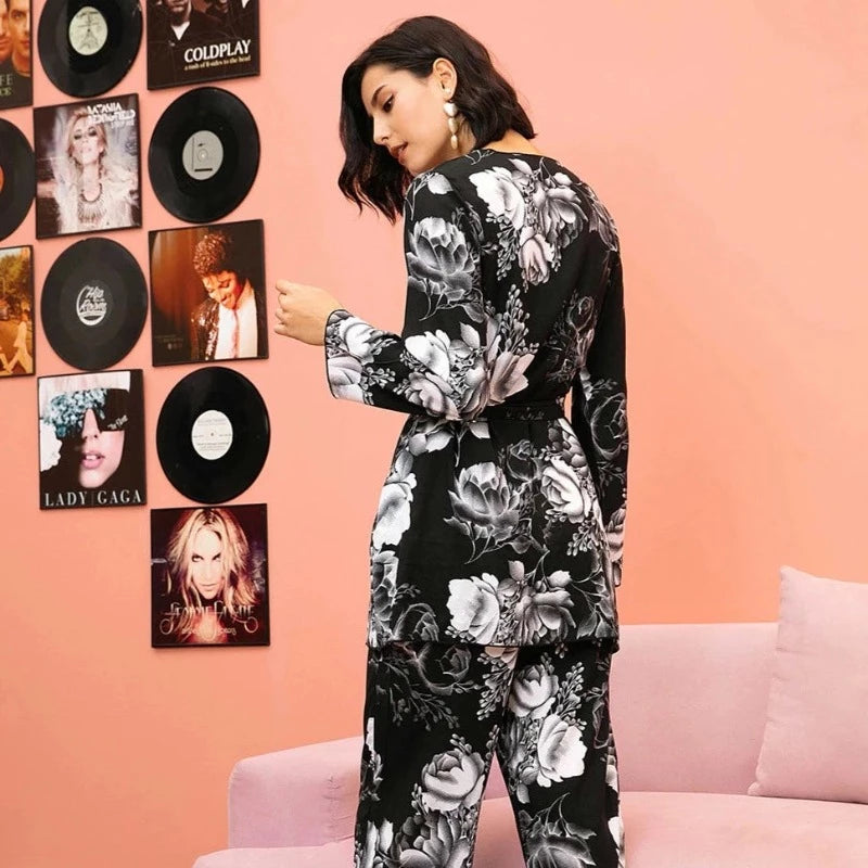 The Home Wear Robe Printed 3 Piece Sleepwear-Original Pajamas