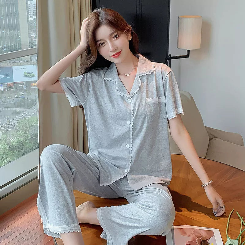 The Short Sleeve Women 3 Piece Loungewear Sleepwear-Original Pajamas