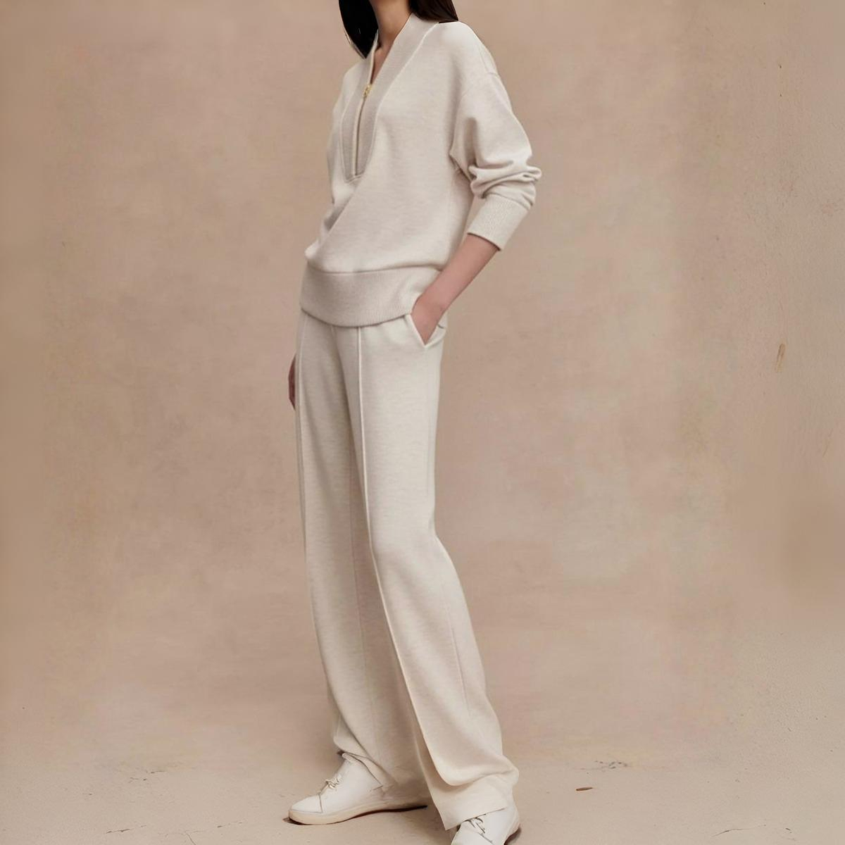 Half Zip Office Knit Pant Set