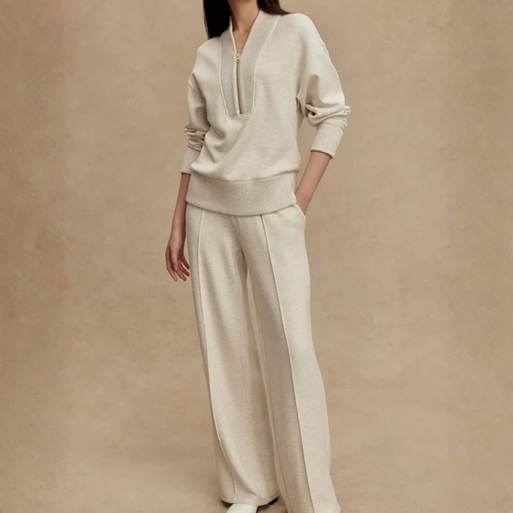 Half Zip Office Knit Pant Set