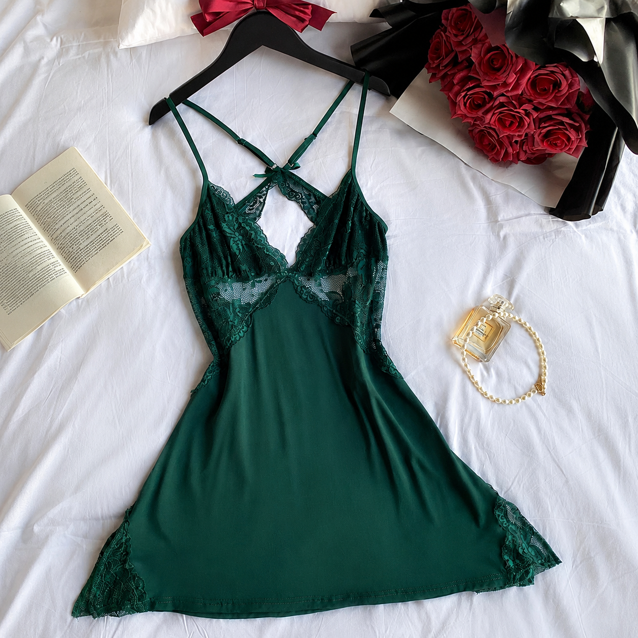Casual Sleeveless Lace Nightgown For Women