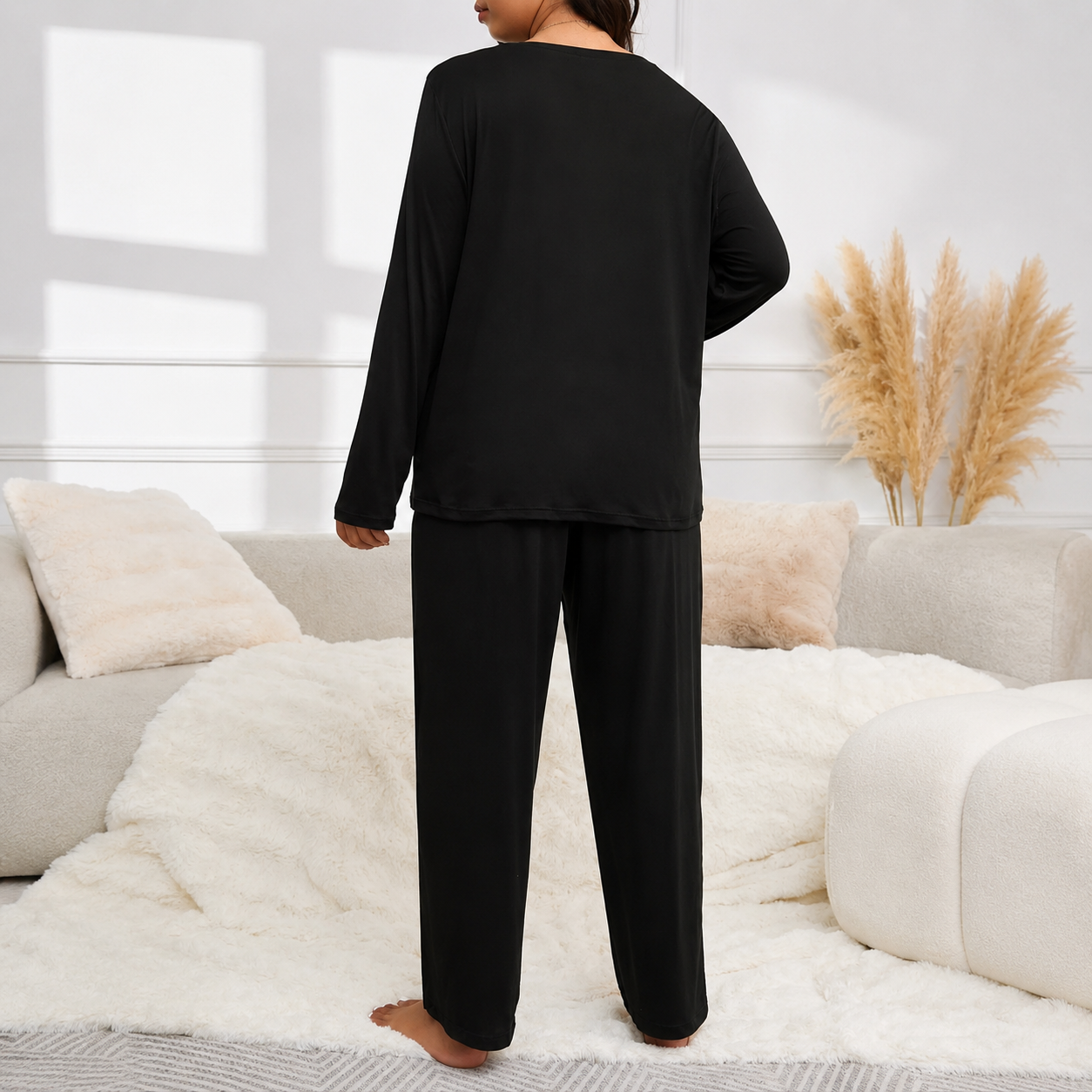 Casual Plus Size Printed Long Sleeve Pajama Set For Women