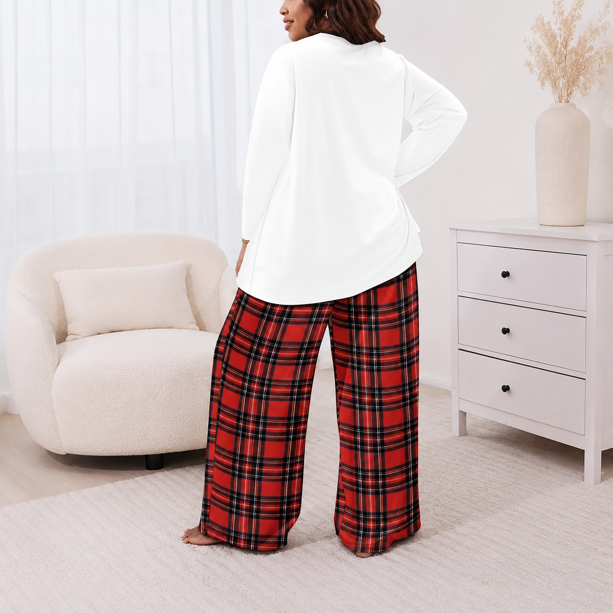 Casual Plus Size Printed Long Sleeve Pajama Set For Women