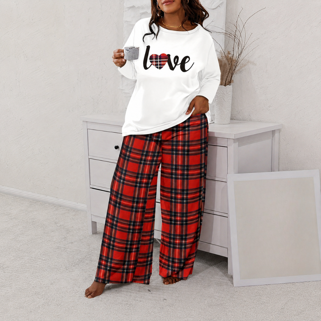 Casual Plus Size Printed Long Sleeve Pajama Set For Women