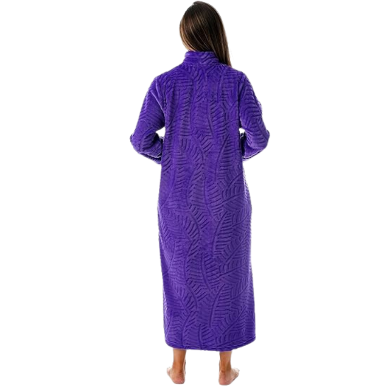 Plush Front Zipper Robe For Women