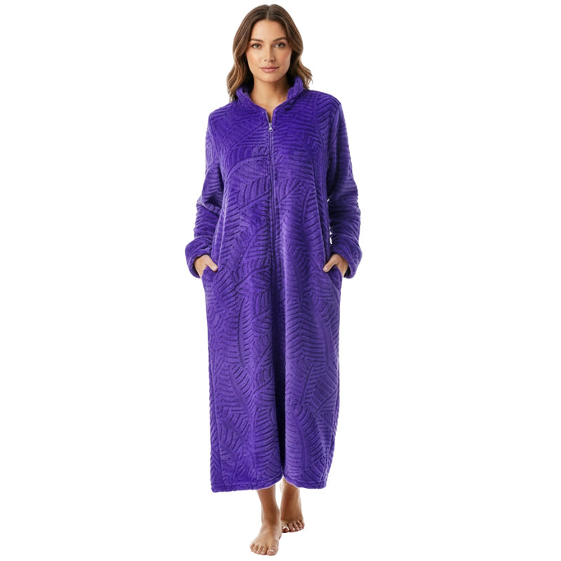 Plush Front Zipper Robe For Women