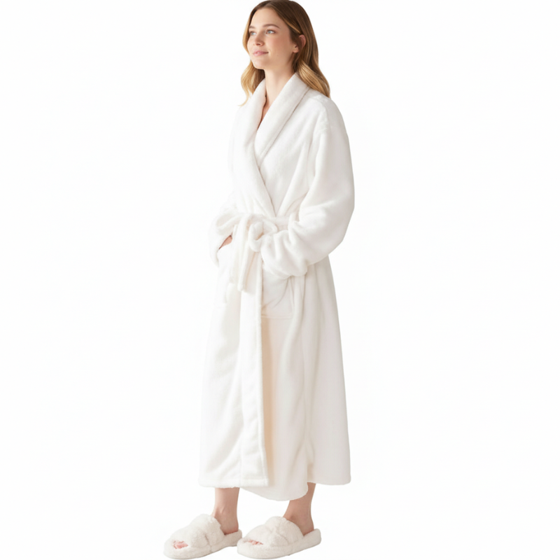 Fleece Shawl Collar Design Bathrobe For Women