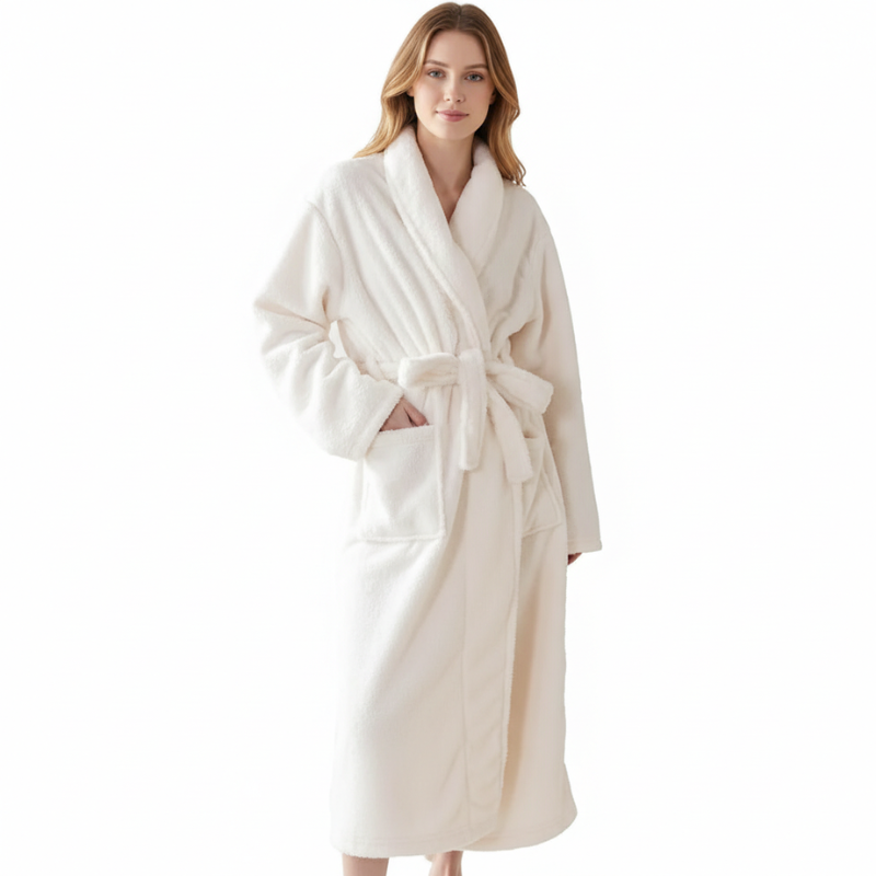 Fleece Shawl Collar Design Bathrobe For Women