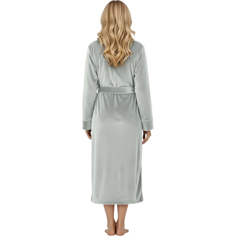 Plush Fleece Long Bath Robe With Shawl Collar And Belt For Women