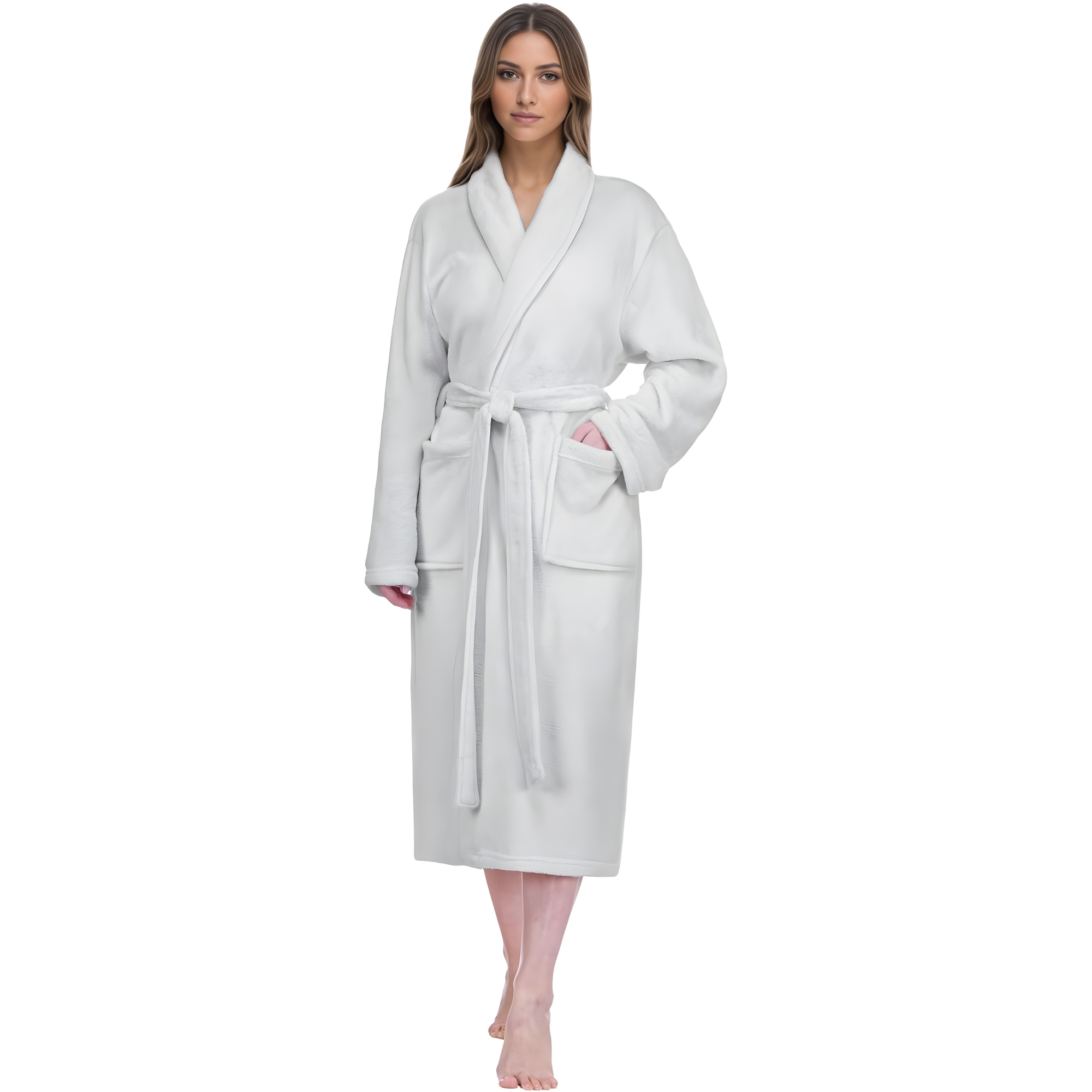 Soft Plush Fleece Long Bathrobe For Women Home Wear