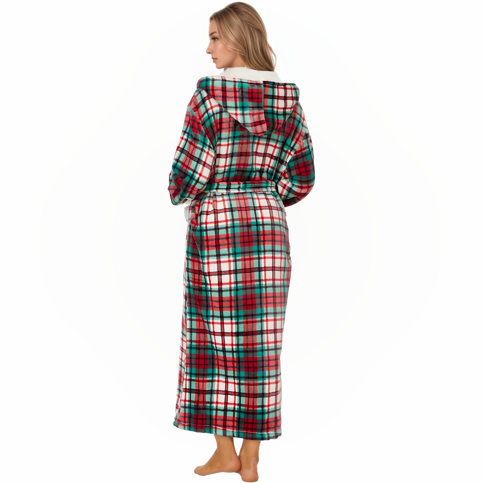 Soft Fleece Hooded Long Bathrobe For Women Home Lounge