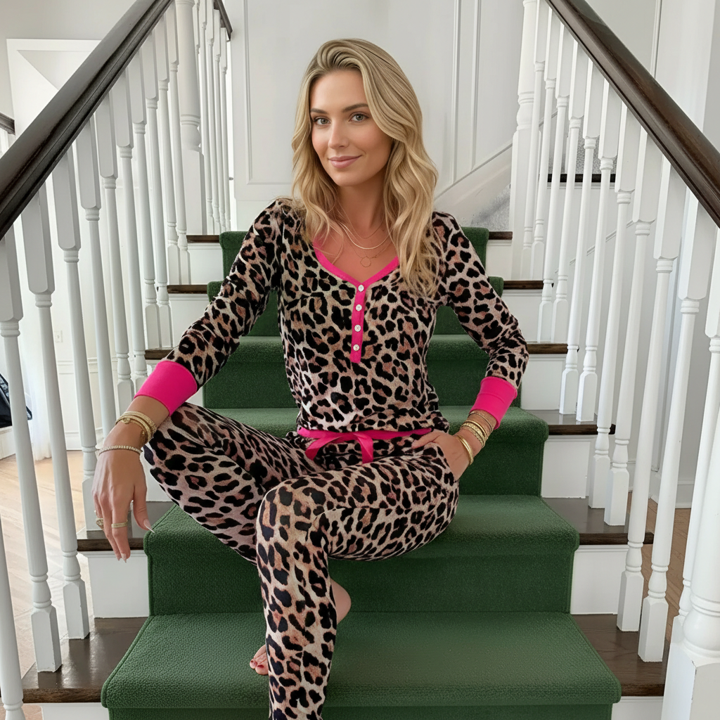 Leopard Print Pajama Set For Women